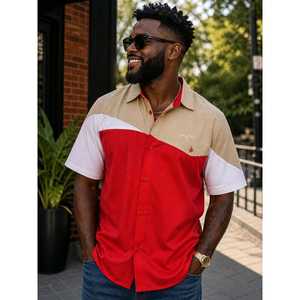 Vintage Y2k Sean John Combs SJC P. DIDDY Red White Short Sleeve Shirt XXL Rare